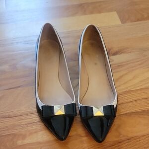 Kate Spade Black Flats with Bow and Gold Accent